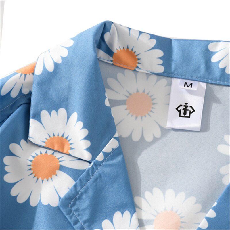 Daisy Print Aloha Shirts Hip Hop Harajuku Men Short Sleeve Beach Hawaiian Flower Shirts Casual Camisa Masculina Shirt - Vimost Shop