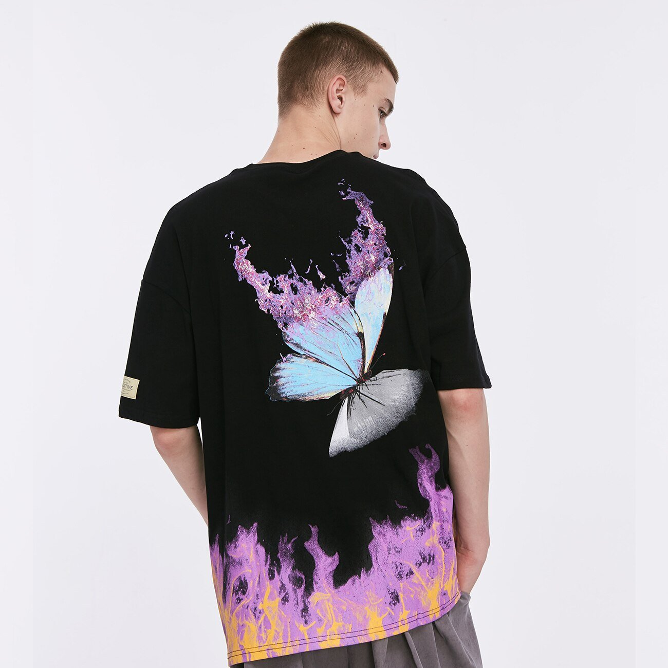 DARK Flame Butterfly Oversize T Shirt Cotton Punk Rock Streetwear Hip Hop T Shirt Men Harajuku Short Sleeve Tees - Vimost Shop