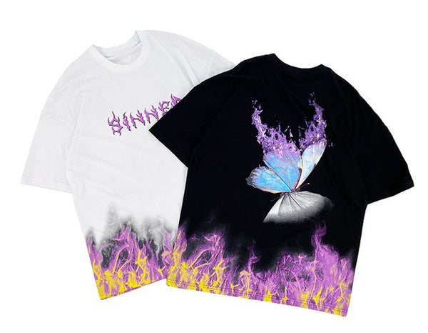 DARK Flame Butterfly Oversize T Shirt Cotton Punk Rock Streetwear Hip Hop T Shirt Men Harajuku Short Sleeve Tees - Vimost Shop
