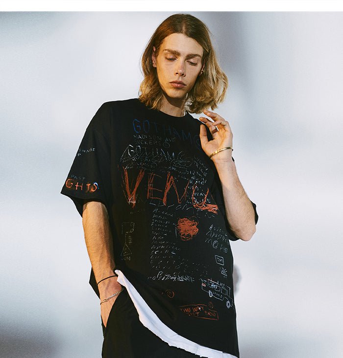 DARK Hip Hop Cartoon Letter Graffiti T Shirt Men Harajuku Streetwear Tops Tees Casual Cotton Short Sleeve tshirts - Vimost Shop