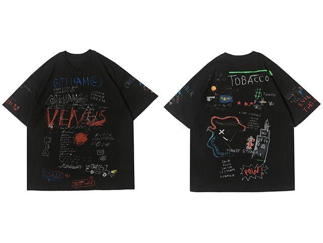 DARK Hip Hop Cartoon Letter Graffiti T Shirt Men Harajuku Streetwear Tops Tees Casual Cotton Short Sleeve tshirts - Vimost Shop