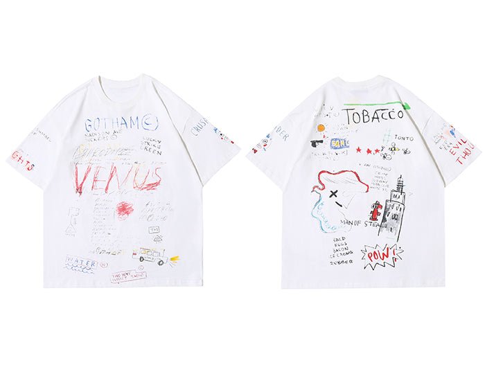 DARK Hip Hop Cartoon Letter Graffiti T Shirt Men Harajuku Streetwear Tops Tees Casual Cotton Short Sleeve tshirts - Vimost Shop