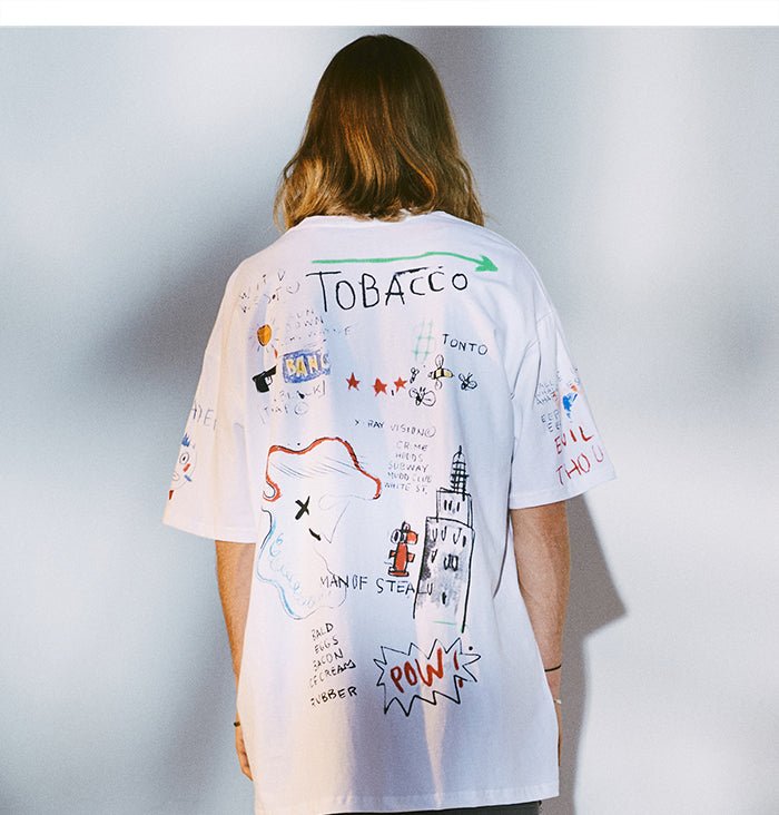 DARK Hip Hop Cartoon Letter Graffiti T Shirt Men Harajuku Streetwear Tops Tees Casual Cotton Short Sleeve tshirts - Vimost Shop