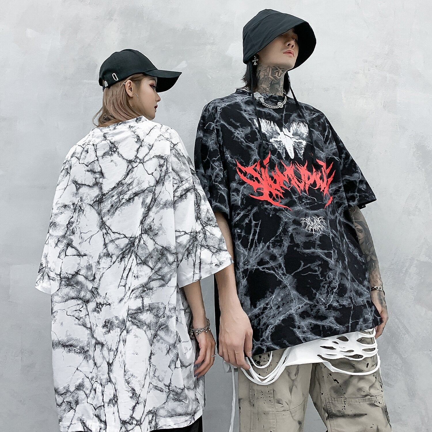 DARK Hip Hop Graffiti Tie Dying Mens T Shirt Harajuku Streetwear Skateboard Tops Tees Casual Cotton Short Sleeve - Vimost Shop