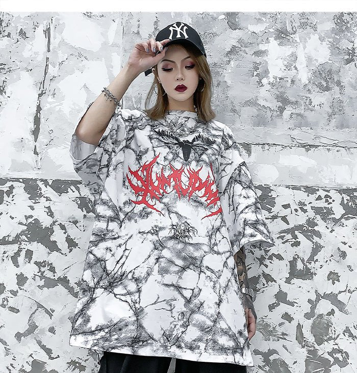 DARK Hip Hop Graffiti Tie Dying Mens T Shirt Harajuku Streetwear Skateboard Tops Tees Casual Cotton Short Sleeve - Vimost Shop