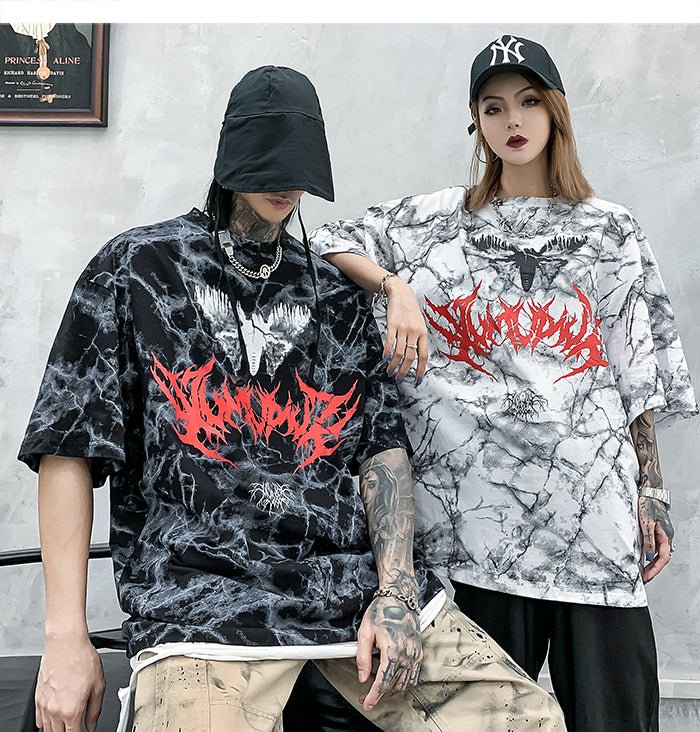 DARK Hip Hop Graffiti Tie Dying Mens T Shirt Harajuku Streetwear Skateboard Tops Tees Casual Cotton Short Sleeve - Vimost Shop