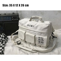DARK Hip Hop Men's Backpacks Women Hasp Vintage Ribbon Korean Canvas Streetwear Harajuku Backpacks School Bags