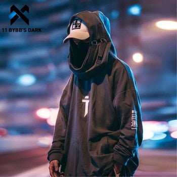 DARK Japanese Streetwear Hoodie Men Harajuku Neck Fish Mouth Pullovers Sweatshirts Oversized Hip Hop Hoodies Techwear - Vimost Shop