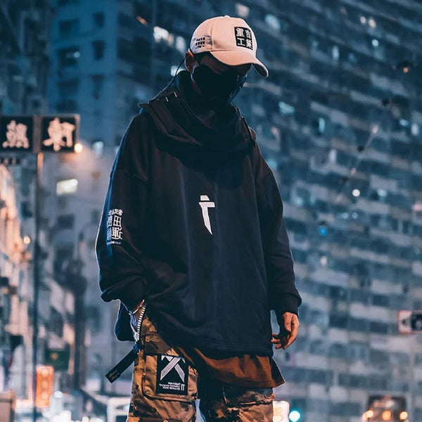 DARK Japanese Streetwear Hoodie Men Harajuku Neck Fish Mouth Pullovers Sweatshirts Oversized Hip Hop Hoodies Techwear - Vimost Shop