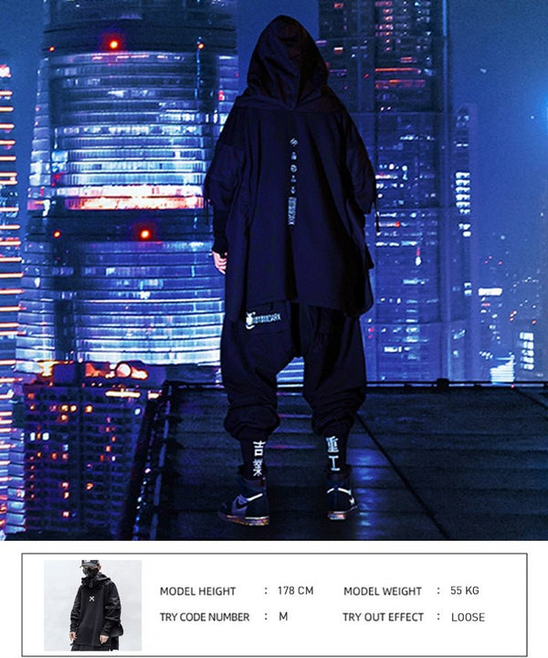 DARK Japanese Streetwear Man Hoodies Hip Hop Embroideried Pullover Patchwork Fake Two Darkwear Tops Techwear Hoodies - Vimost Shop