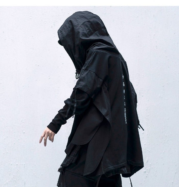 DARK Japanese Streetwear Man Hoodies Hip Hop Embroideried Pullover Patchwork Fake Two Darkwear Tops Techwear Hoodies - Vimost Shop
