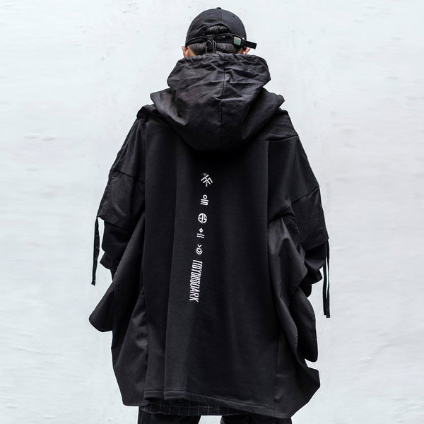 DARK Japanese Streetwear Man Hoodies Hip Hop Embroideried Pullover Patchwork Fake Two Darkwear Tops Techwear Hoodies - Vimost Shop