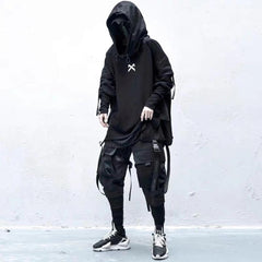 DARK Japanese Streetwear Man Hoodies Hip Hop Embroideried Pullover Patchwork Fake Two Darkwear Tops Techwear Hoodies