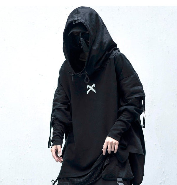 DARK Japanese Streetwear Man Hoodies Hip Hop Embroideried Pullover Patchwork Fake Two Darkwear Tops Techwear Hoodies - Vimost Shop