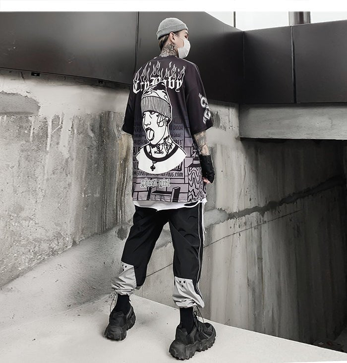 Dark Loose Clown Print Hip Hop Tshirt Men Summer Casual Short Sleeve Tees Shirt Fashion Streetwear Black - Vimost Shop