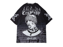 Dark Loose Clown Print Hip Hop Tshirt Men Summer Casual Short Sleeve Tees Shirt Fashion Streetwear Black