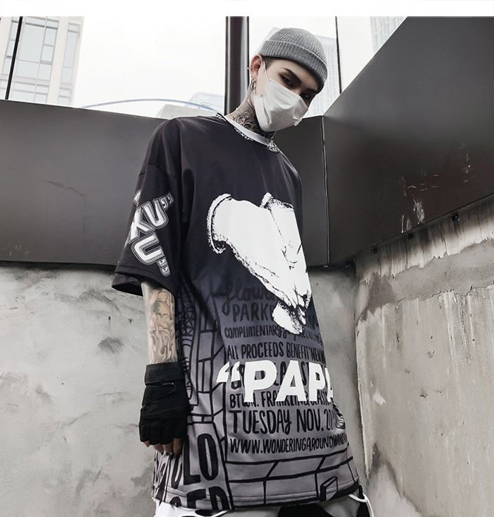 Dark Loose Clown Print Hip Hop Tshirt Men Summer Casual Short Sleeve Tees Shirt Fashion Streetwear Black - Vimost Shop