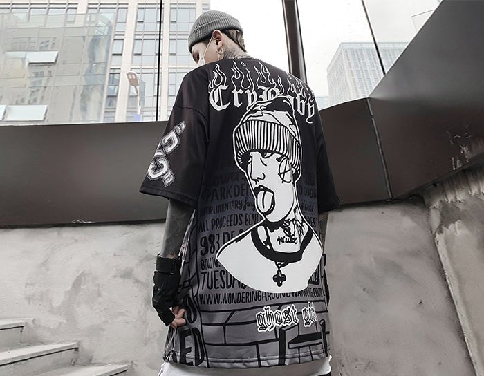 Dark Loose Clown Print Hip Hop Tshirt Men Summer Casual Short Sleeve Tees Shirt Fashion Streetwear Black - Vimost Shop