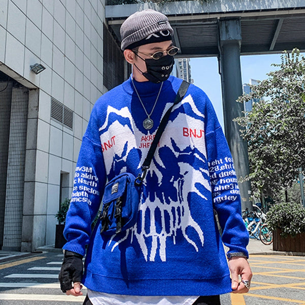 DARK Monster Knitted Men Sweater Autumn Winter Harajuku Streetwear Hip Hop Ripped Male Casual Cotton Pullover Outwear - Vimost Shop