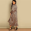 Deep V Neck Shawl Collar Surplice Wrap Flounce Animal Zebra Belted Fit and Flare Mid Waist Dress Women Autumn Dress - Vimost Shop