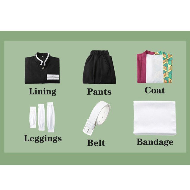 Demon Slayer Kimetsu No Yaiba Cosplay Costume Tomioka Giyuu Kimono Coat+Lining+Pants+Leggings+Belt+Bandage Wigs Socks - Vimost Shop