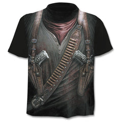 Denim effect men's T-shirt funny skull short sleeve 3D round neck top horror skull demon shirt