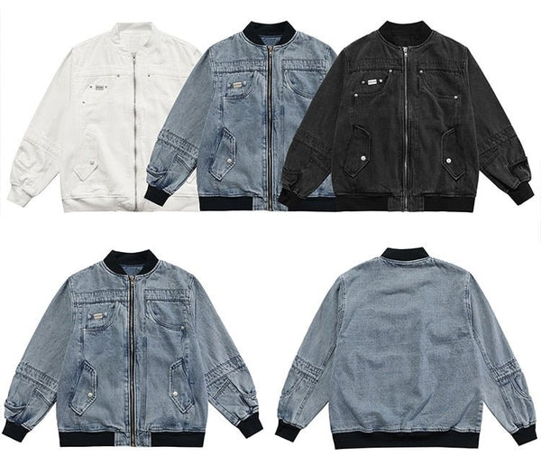 Denim Jacket Men Solid Patchwork Retro Zipper Coats Couple Oversize Punk High Street Fashion Jackets Men Outwear Autumn - Vimost Shop
