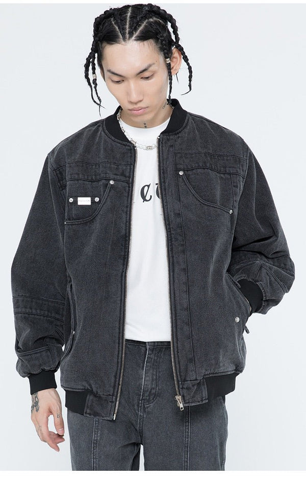 Denim Jacket Men Solid Patchwork Retro Zipper Coats Couple Oversize Punk High Street Fashion Jackets Men Outwear Autumn - Vimost Shop
