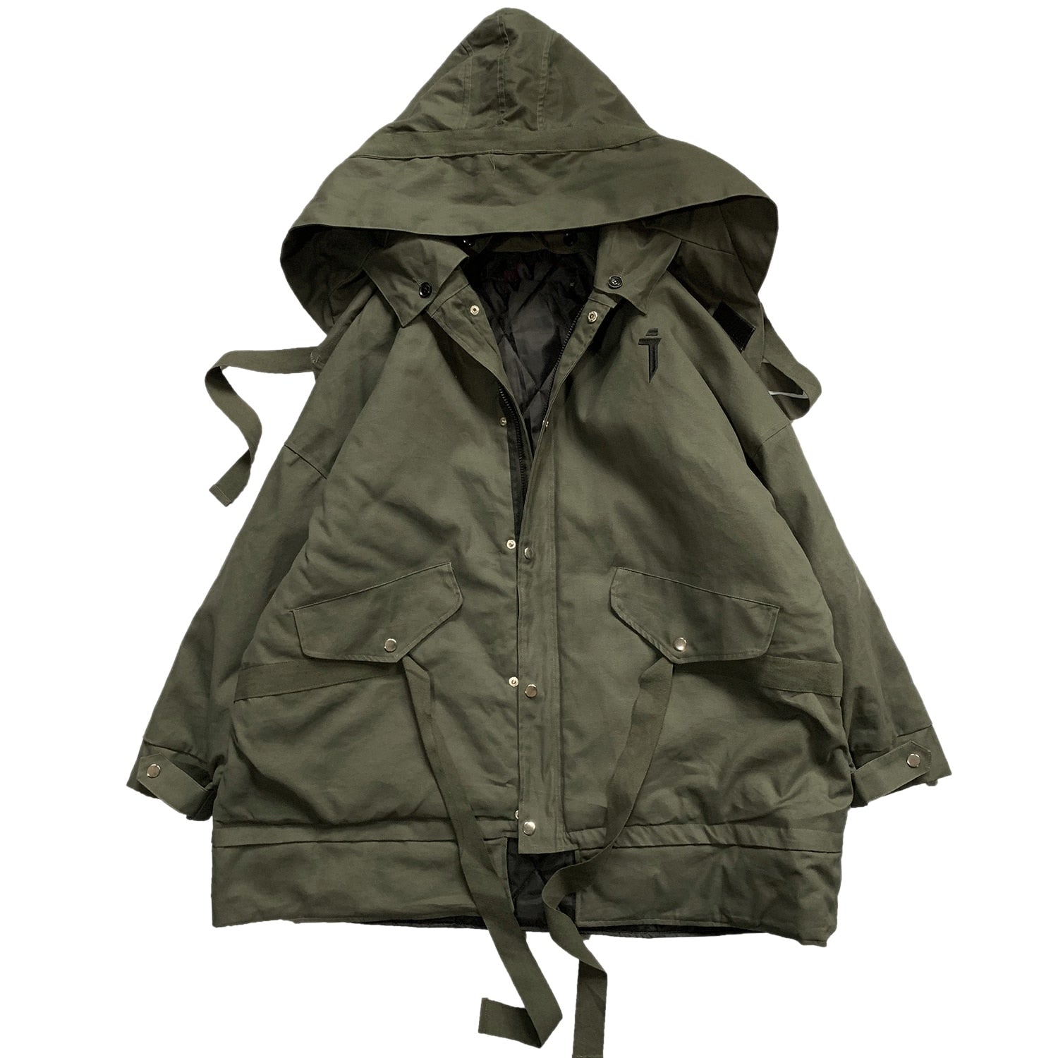 Detachable Letter Printed Mens Hooded Parkas Hip Hop Thick Padded Jackets Harajuku Ribbons Windbreaker Streetwear - Vimost Shop