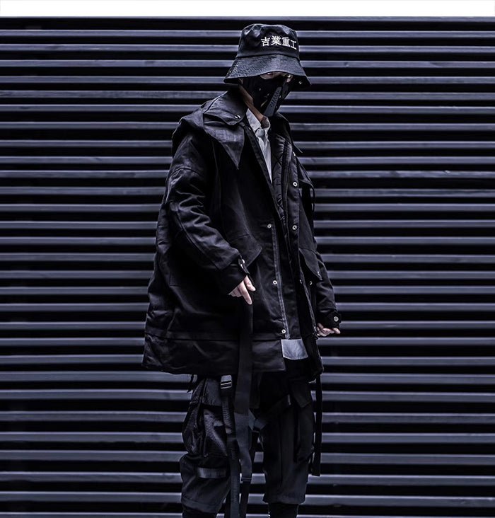 Detachable Letter Printed Mens Hooded Parkas Hip Hop Thick Padded Jackets Harajuku Ribbons Windbreaker Streetwear - Vimost Shop