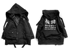 Detachable Letter Printed Mens Hooded Parkas Hip Hop Thick Padded Jackets Harajuku Ribbons Windbreaker Streetwear