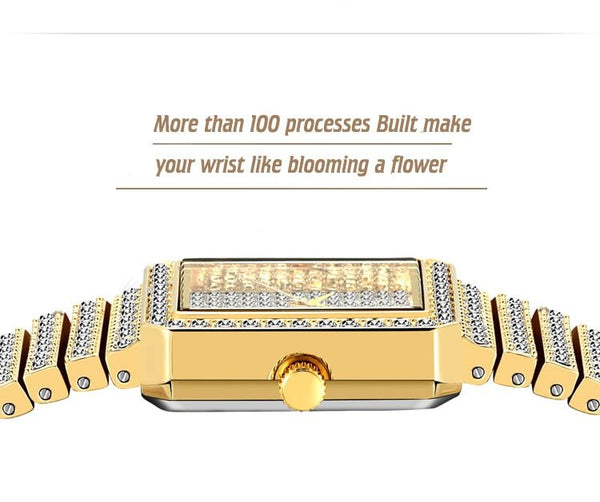Diamond Watch For Women Luxury Brand Ladies Gold Square Watch Minimalist Analog Quartz Movt Unique Female Iced Out Watch - Vimost Shop
