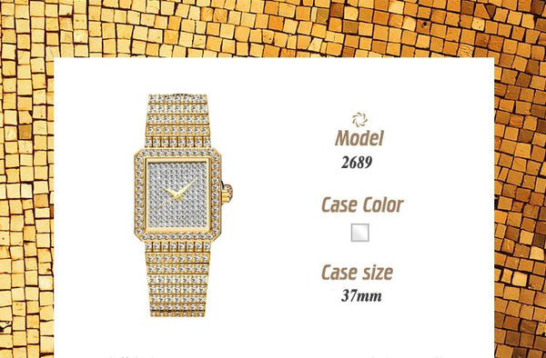 Diamond Watch For Women Luxury Brand Ladies Gold Square Watch Minimalist Analog Quartz Movt Unique Female Iced Out Watch - Vimost Shop