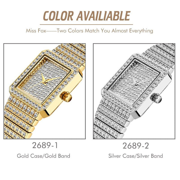 Diamond Watch For Women Luxury Brand Ladies Gold Square Watch Minimalist Analog Quartz Movt Unique Female Iced Out Watch - Vimost Shop