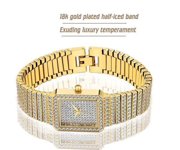 Diamond Watch For Women Luxury Brand Ladies Gold Square Watch Minimalist Analog Quartz Movt Unique Female Iced Out Watch - Vimost Shop