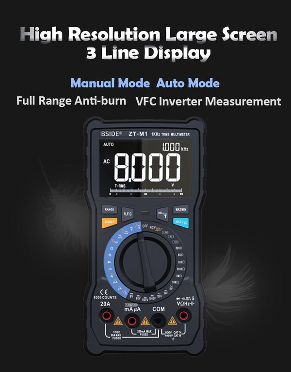Digital Multimeter Profesional True RMS 8000 Analogue Tester 20A Current DC AC Voltage Capacitance VFC ohm battery Hz test - Vimost Shop