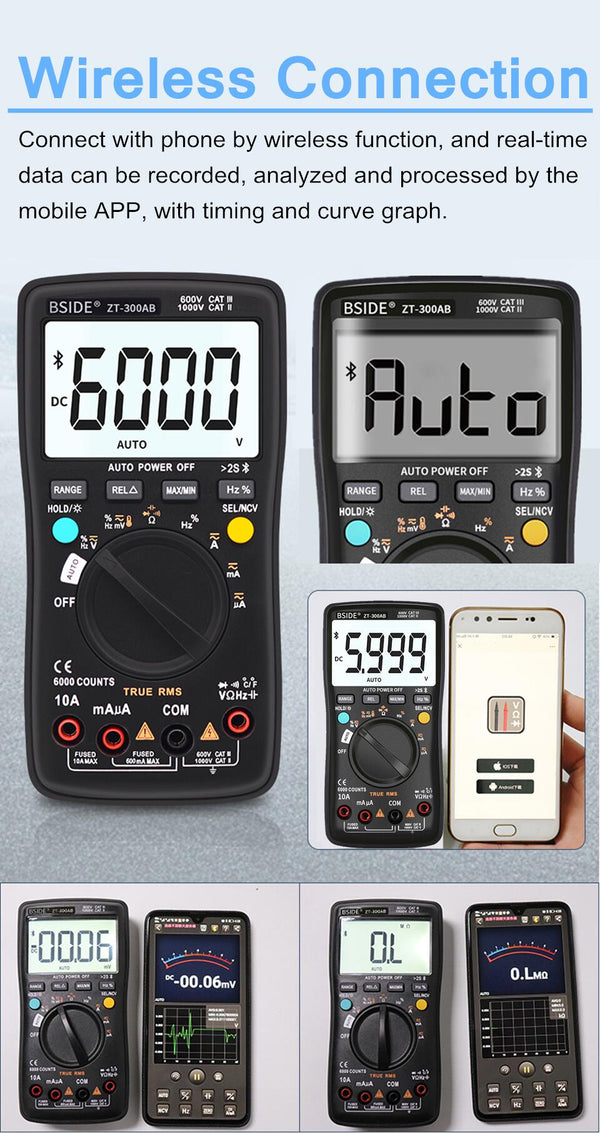 Digital multimeter Wireless Technology Ammeter True RMS Auto Rang Intelligent analog Voltmeter Capacitor Tester DIY Tool - Vimost Shop