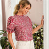 Ditsy Floral Frill Neck Puff Sleeve Top Keyhole Back Blouse - Vimost Shop