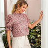 Ditsy Floral Frill Neck Puff Sleeve Top Keyhole Back Blouse - Vimost Shop