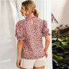 Ditsy Floral Frill Neck Puff Sleeve Top Keyhole Back Blouse - Vimost Shop