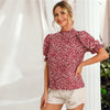 Ditsy Floral Frill Neck Puff Sleeve Top Keyhole Back Blouse - Vimost Shop