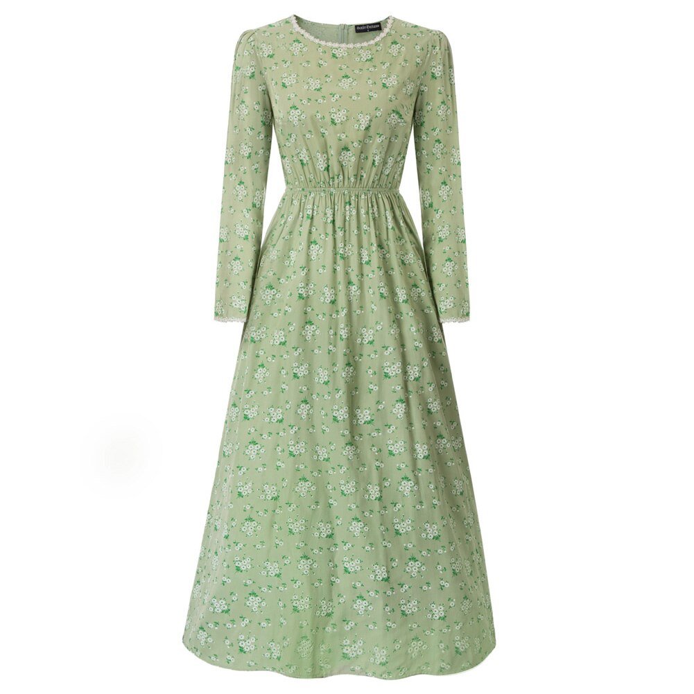 Dresses Pioneer Women Costume Colonial Dress American Historical Clothing With Bonnet Vintage Print Fashion Long Maxi Dresses - Vimost Shop