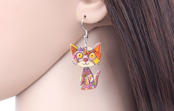 Drop Cat Acrylic Earrings Big Long Dangle Earring Fashion Jewelry For Women Girl New Style Cute Animal Accessories - Vimost Shop