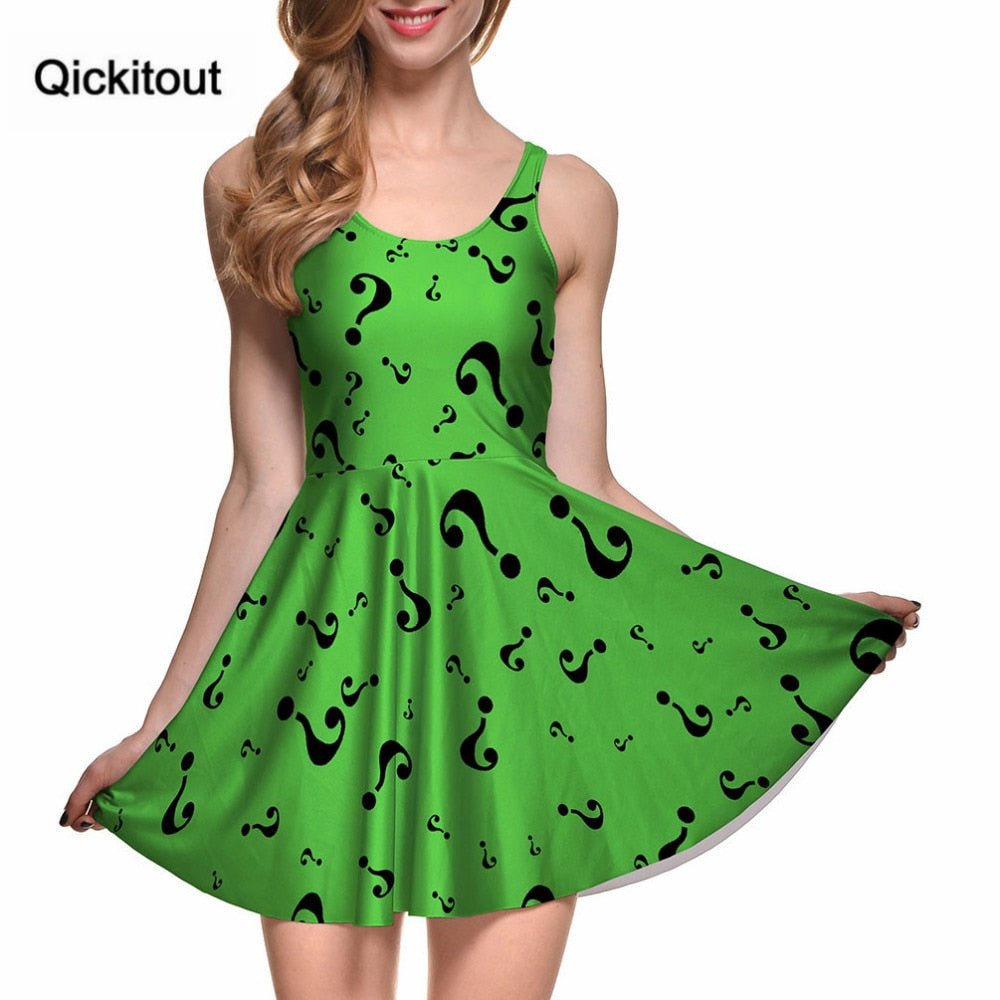 Drop Ship Fashion Women Digital Printing THE RIDDLER REVERSIBLE SKATER DRESS Vestidos Roupas Femininas Saias - Vimost Shop