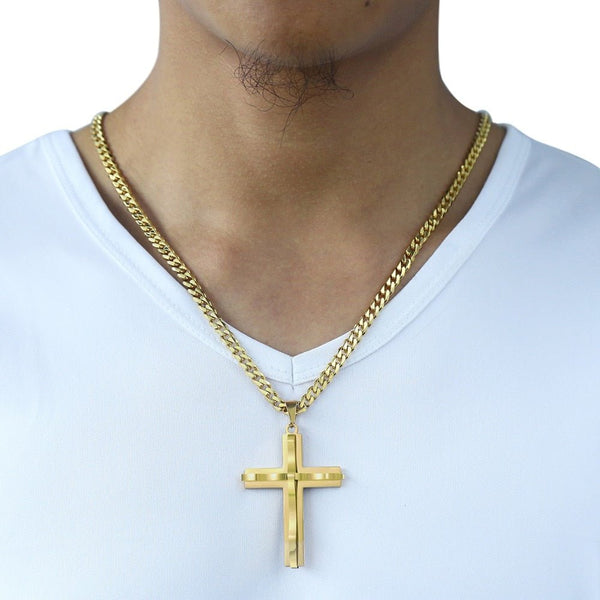 Dropshipping Cross Pendant Necklace For Men Black Gold Silver color Stainless Steel Pendant Necklace Men Hip Hop Jewelry - Vimost Shop