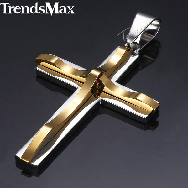 Dropshipping Cross Pendant Necklace For Men Black Gold Silver color Stainless Steel Pendant Necklace Men Hip Hop Jewelry - Vimost Shop