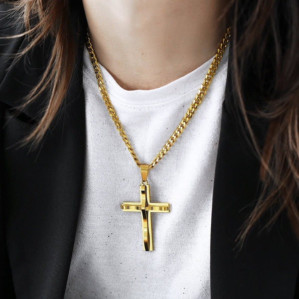 Dropshipping Cross Pendant Necklace For Men Black Gold Silver color Stainless Steel Pendant Necklace Men Hip Hop Jewelry - Vimost Shop