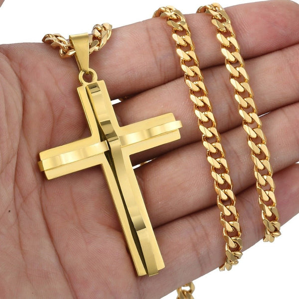 Dropshipping Cross Pendant Necklace For Men Black Gold Silver color Stainless Steel Pendant Necklace Men Hip Hop Jewelry - Vimost Shop