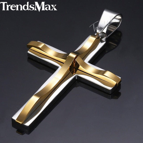 Dropshipping Cross Pendant Necklace For Men Black Gold Silver color Stainless Steel Pendant Necklace Men Hip Hop Jewelry - Vimost Shop