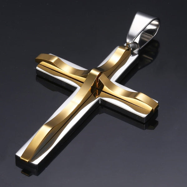 Dropshipping Cross Pendant Necklace For Men Black Gold Silver color Stainless Steel Pendant Necklace Men Hip Hop Jewelry - Vimost Shop